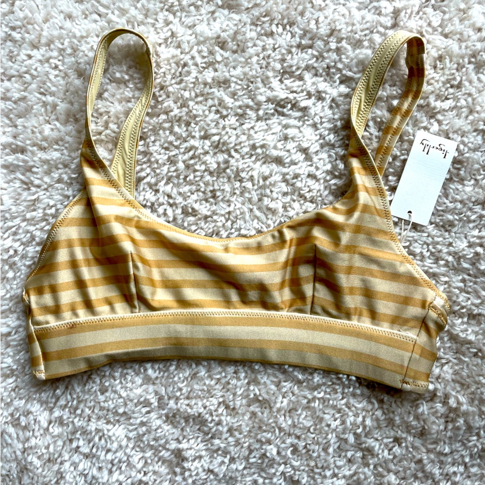 Tigerlily Taupe Stripe Swim Top Size S